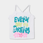 Knit t-Shirt suspenders for girl -BCI - white