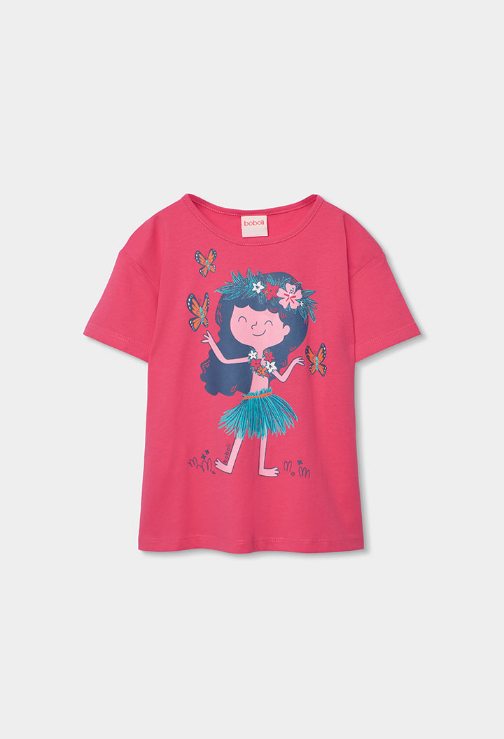 4930283826_a.jpg Knit t-Shirt printed for girl -BCI - magenta - Image 1