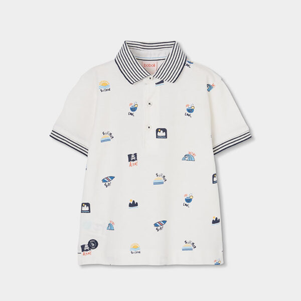 Pique polo for boy -BCI - off white